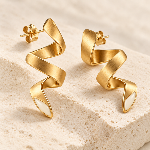 Dune Script earrings, detail view — AI design rendering