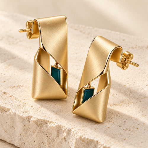 Folded Horizon earrings, detail view — AI design rendering