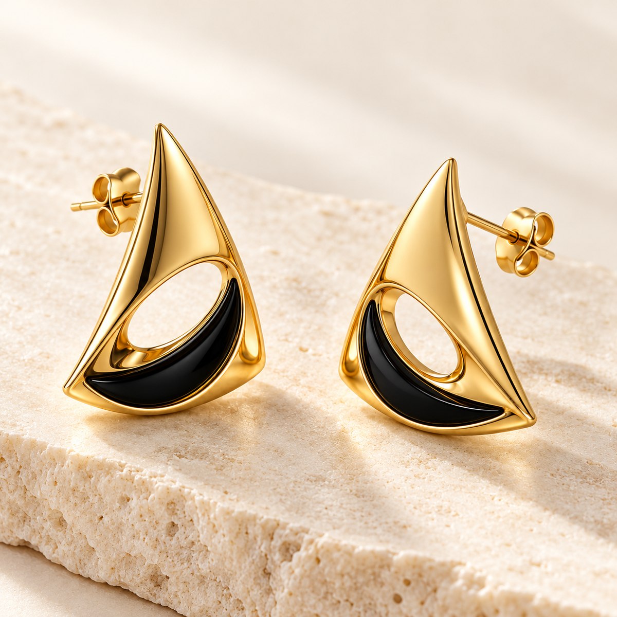 Night Sail earrings, detail view — AI design rendering