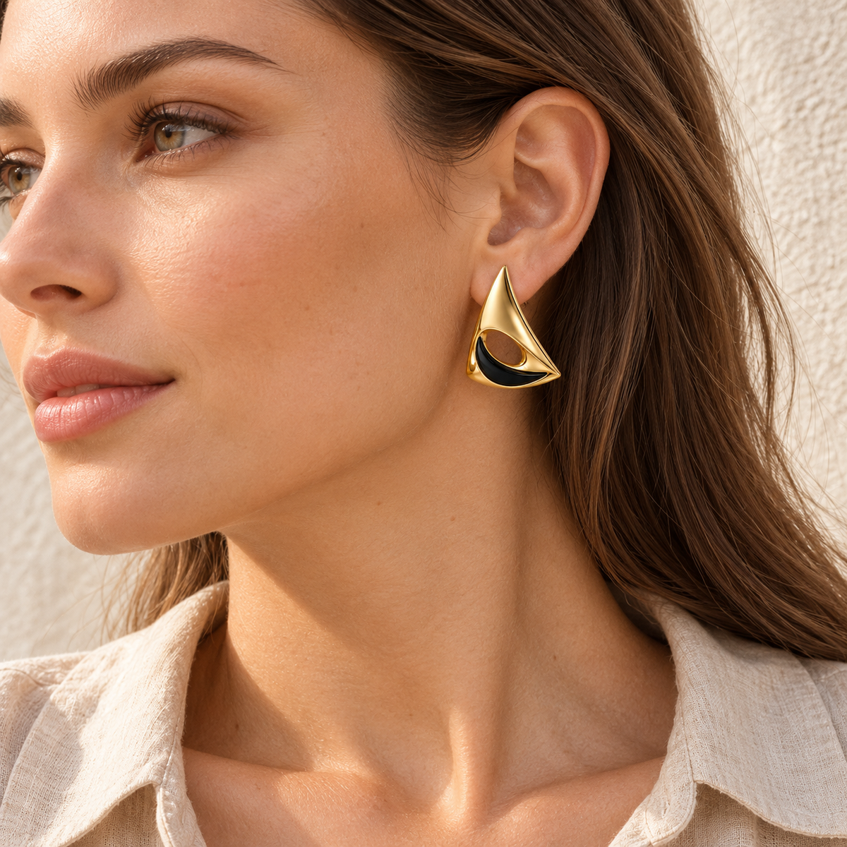 Night Sail earrings, model view — AI design rendering