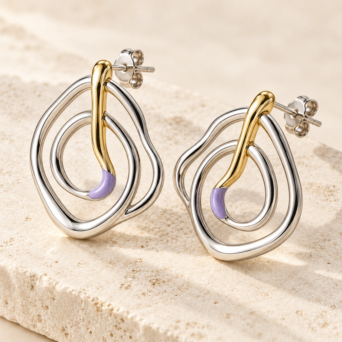 Ripple Atlas earrings, detail view — AI design rendering